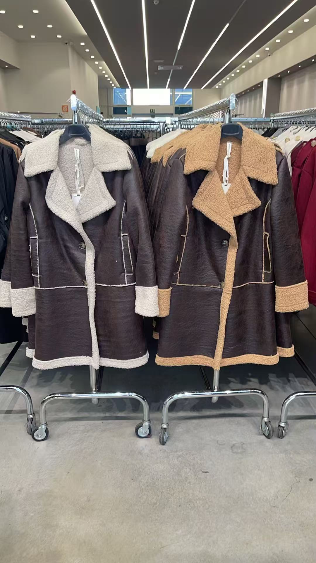 Vintage Faux Shearling Coat — Contrast Trim Winter Jacket