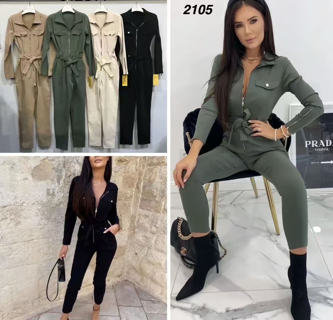 Long Sleeve Zip-Up Utility Jumpsuit